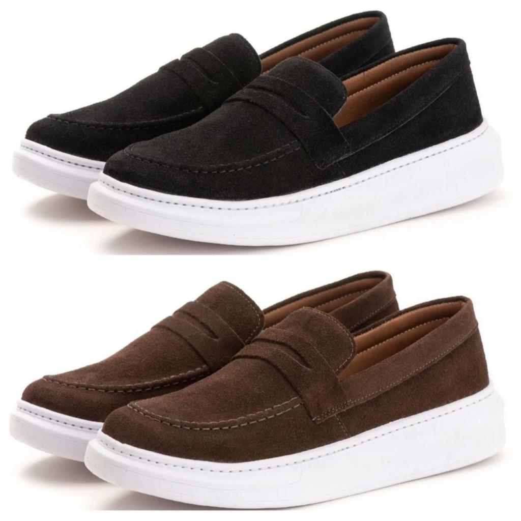 Kit 2 Pares Sapatos Oxford & Loafer em Couro Legítimo – Solado Costurado & Elástico Ajustável