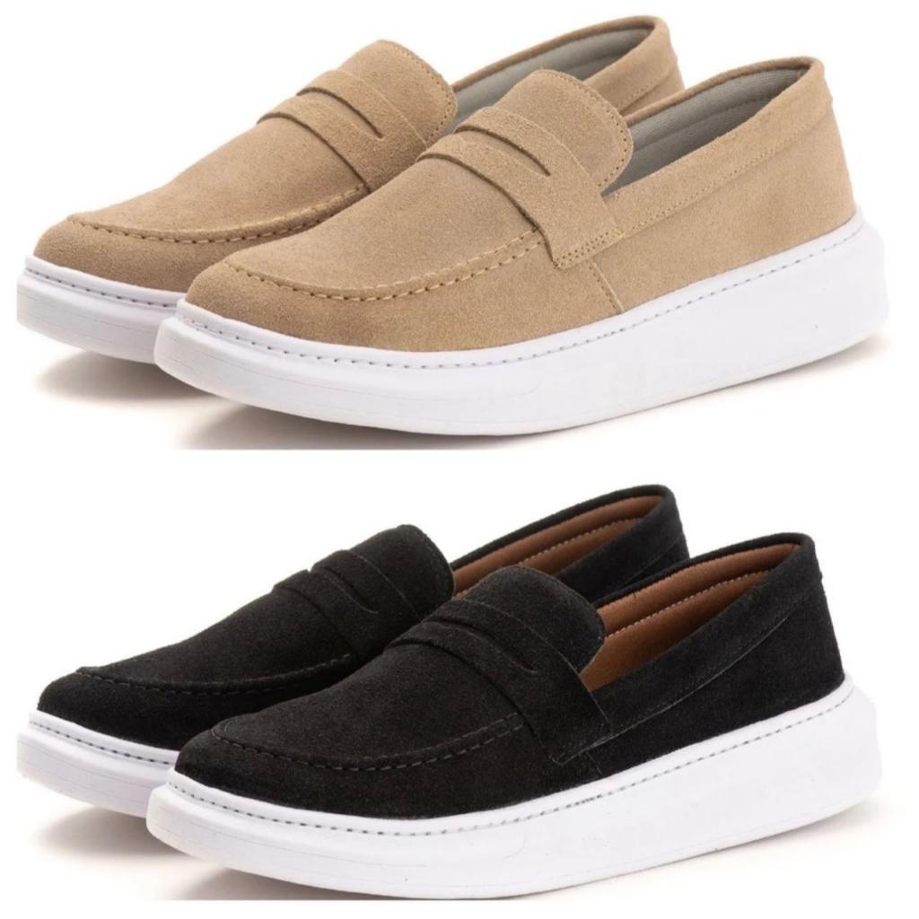 Kit 2 Pares Sapatos Oxford & Loafer em Couro Legítimo – Solado Costurado & Elástico Ajustável