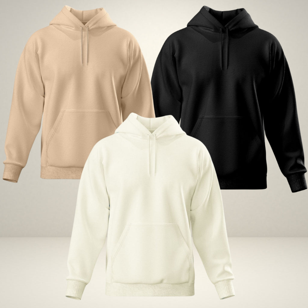 Kit 3 Moletons Canguru de Algodão – Blusa de Frio Inverno com Bolso