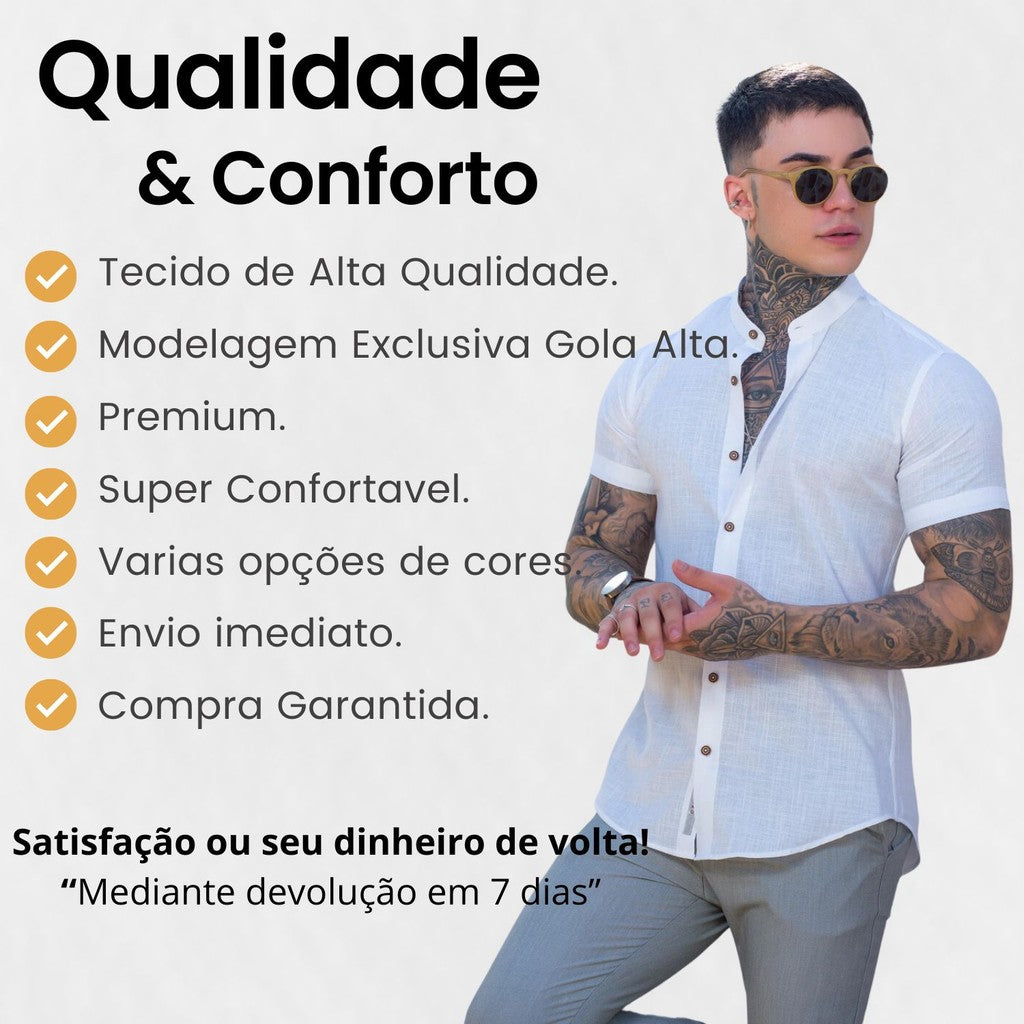 Kit 2 Camisas Sociais Masculinas em Linho Gola Padre – Slim Fit & Conforto Premium
